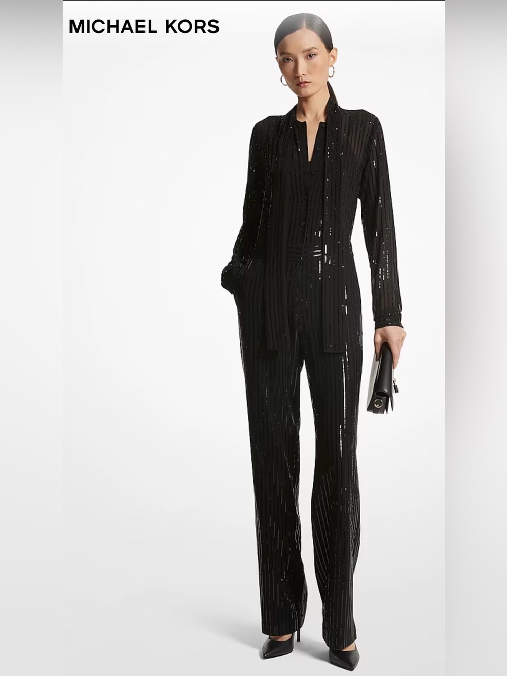 MICHAEL Michael Kors Black Sequined Wide-Leg Pantsuit